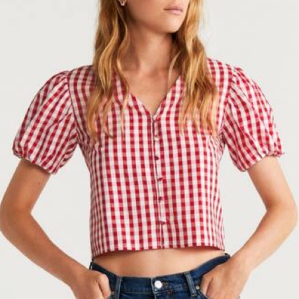 Mango Red and White Checkered Blouse